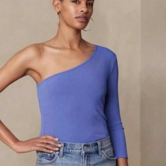 Banana Republic - One-Shoulder Ribbed Top - Santa Monica Blue - Size M - NWT - Picture 1 of 3